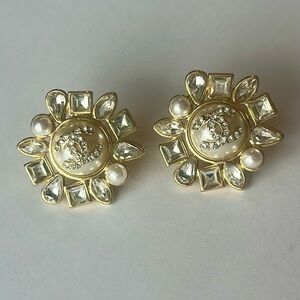 Chanel Gold and Pearl CC Logo Stud Earrings